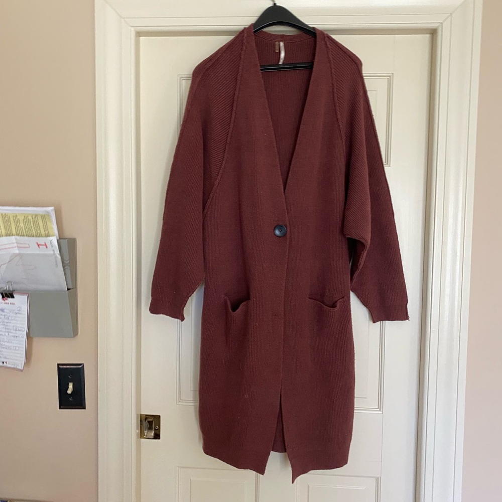 Free People Burgundy Cardigan Sweater